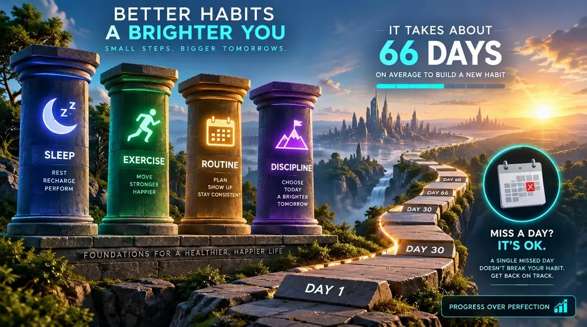 Lifestyle Foundations: What Actually Helps You Stick With Any Health Routine: Routine and habit-formation: how long it actually takes, and why missing a day doesn't matter