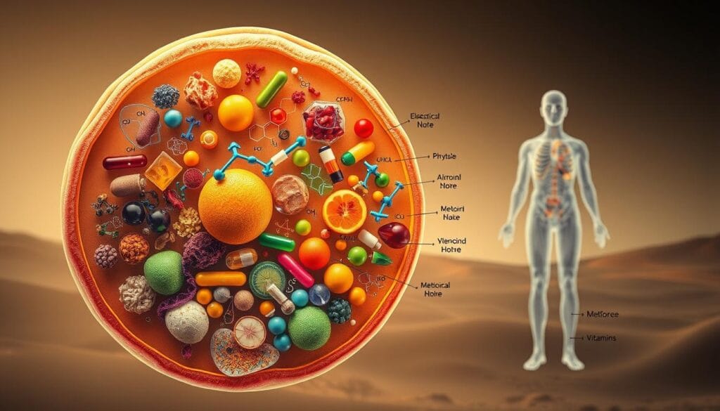A detailed cross-sectional diagram depicting the intricate process of methylation and its impact on vitamin absorption. In the foreground, a magnified view of a cell showcases the intricate dance of enzymes, vitamins, and genetic factors that enable efficient nutrient uptake. The middle ground features a vibrant array of vitamins and minerals, each with its unique chemical structure, interacting with the cellular machinery. The background presents a subtle, color-graded landscape representing the human body, emphasizing the systemic importance of this metabolic pathway. Rendered in a clean, technical style with muted tones, the image conveys a sense of scientific exploration and the power of personalized supplementation strategies.
