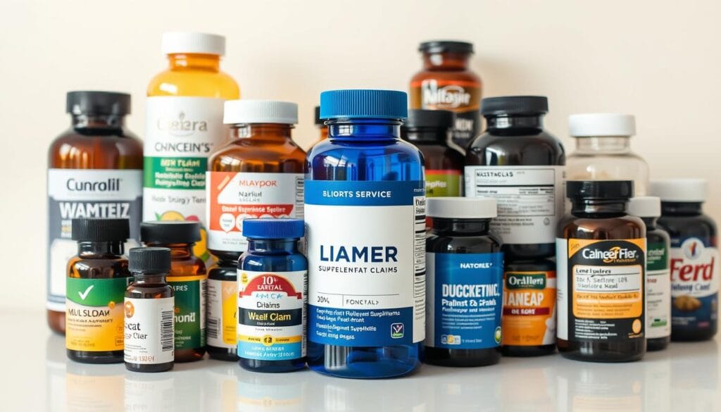 A well-lit product shot of an assortment of different vitamin bottles and supplement containers, their labels clearly visible, arranged neatly on a clean, minimalist surface. The labels should display a variety of claims, logos, and visual cues, highlighting the importance of understanding label literacy when discerning natural from synthetic supplements. The lighting should be bright and evenly distributed, creating a crisp, professional feel. The camera angle should be slightly angled, providing a clear view of the labels while maintaining a balanced, visually appealing composition. A well-lit product shot of an assortment of different vitamin bottles and supplement containers, their labels clearly visible, arranged neatly on a clean, minimalist surface. The labels should display a variety of claims, logos, and visual cues, highlighting the importance of understanding label literacy when discerning natural from synthetic supplements. The lighting should be bright and evenly distributed, creating a crisp, professional feel. The camera angle should be slightly angled, providing a clear view of the labels while maintaining a balanced, visually appealing composition.