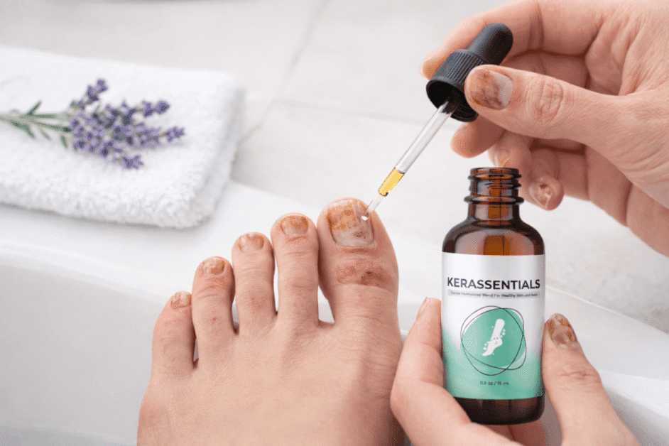 How to use Kerassentials — daily brush application of antifungal nail oil to clean toenails for toenail fungus treatment