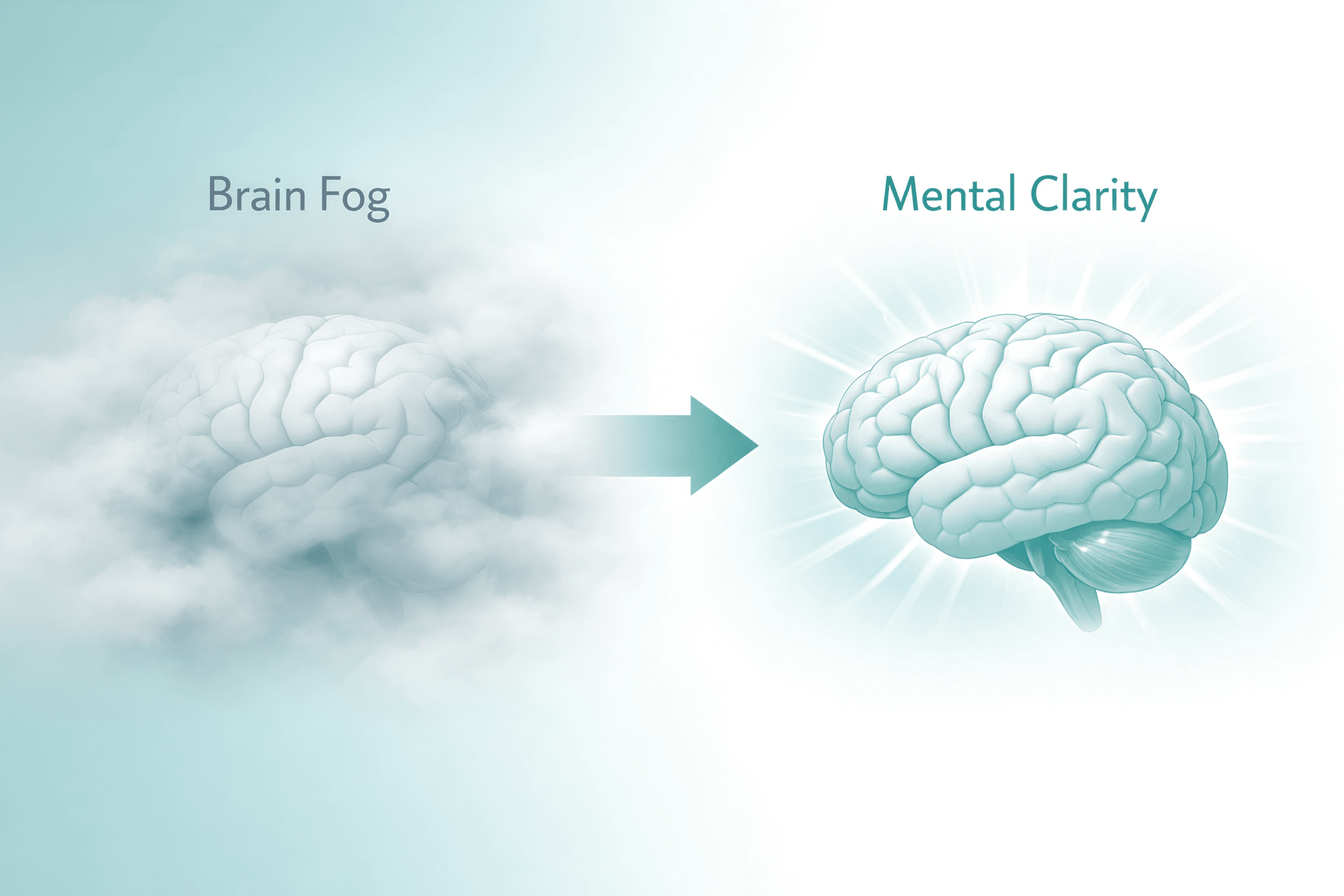 Illustration of brain fog clearing into mental clarity for cognitive support