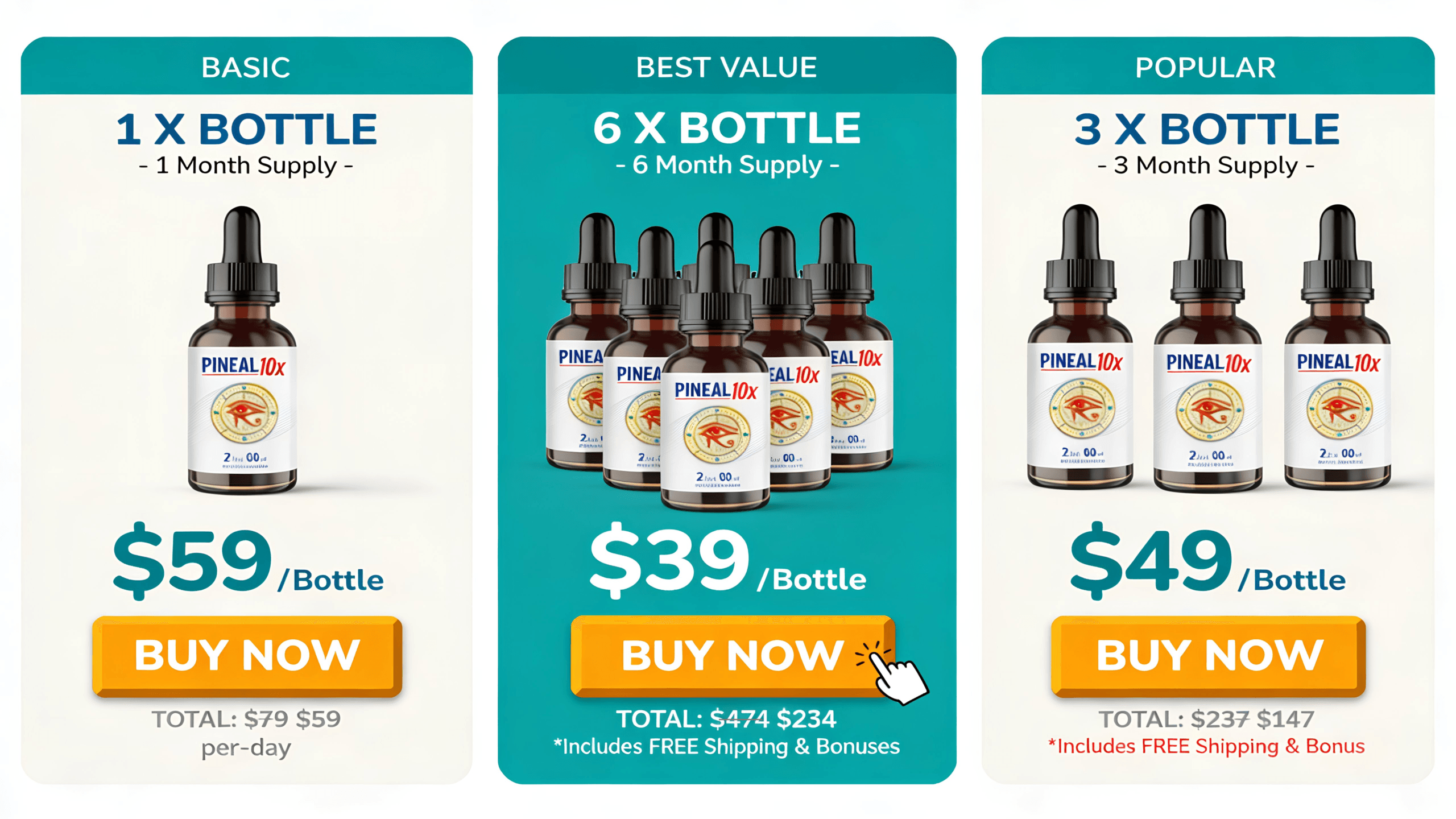 Pineal 10X pricing and bottle bundle options for different supply plans
